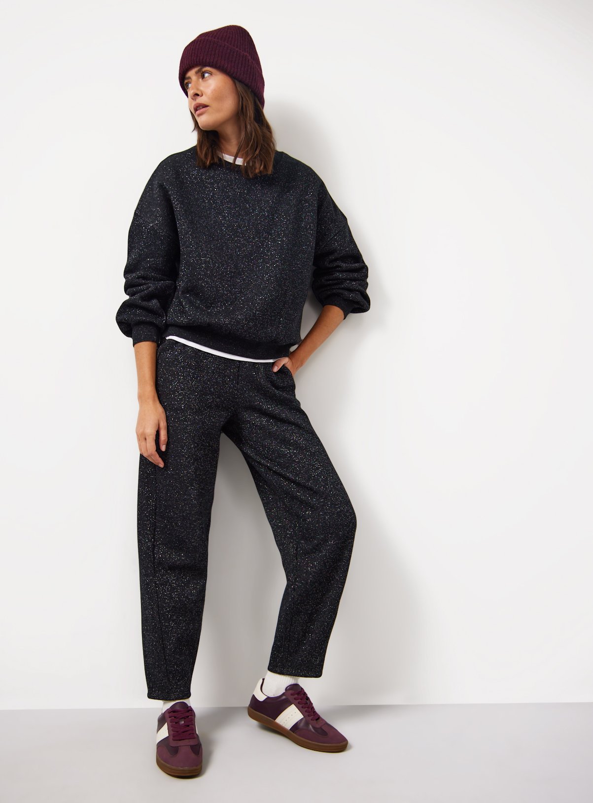 Black Sparkle Co-ord Barrel Leg Joggers