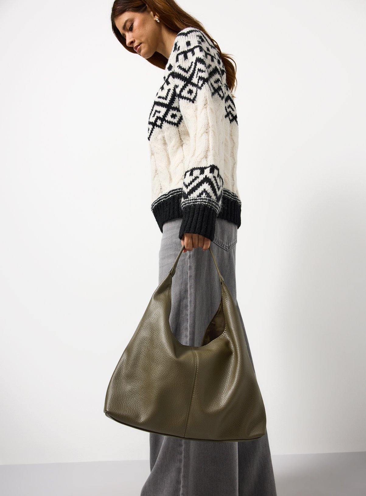 Olive Faux Leather Slouch Shoulder Bag One Size