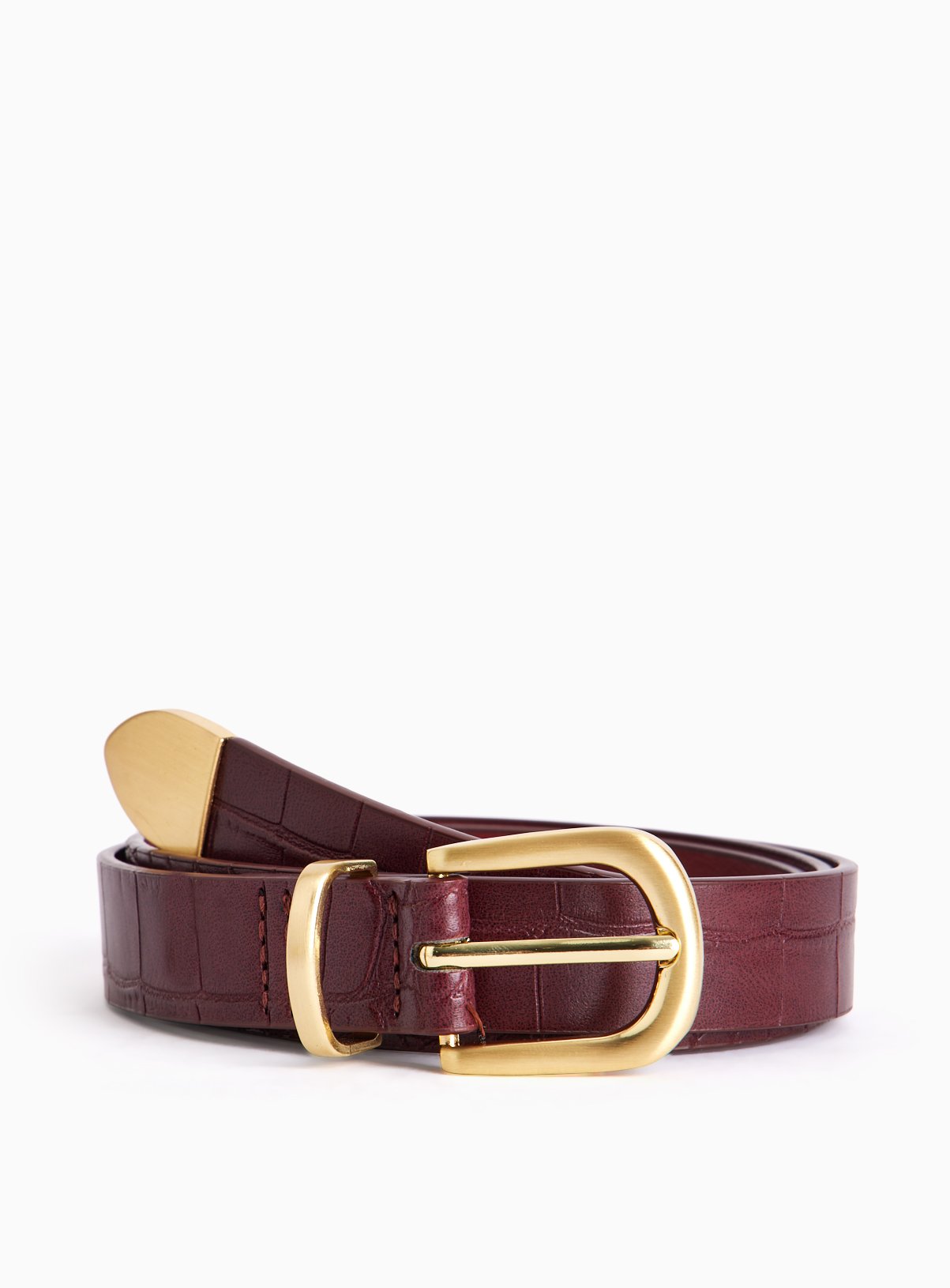 Burgundy Croc Faux Leather Metal Buckle Belt XL