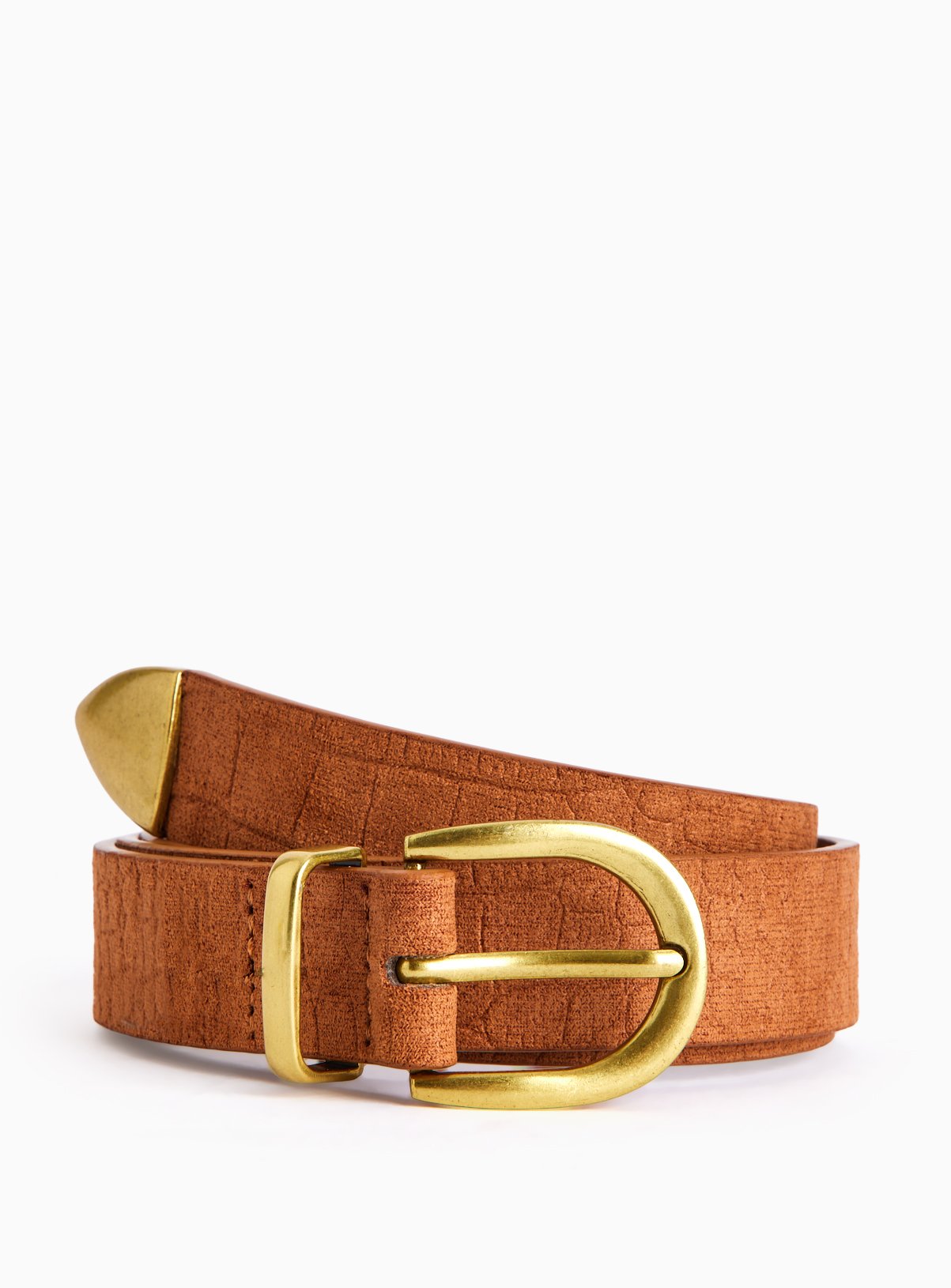 Tan Croc Embossed Faux Suede Belt 