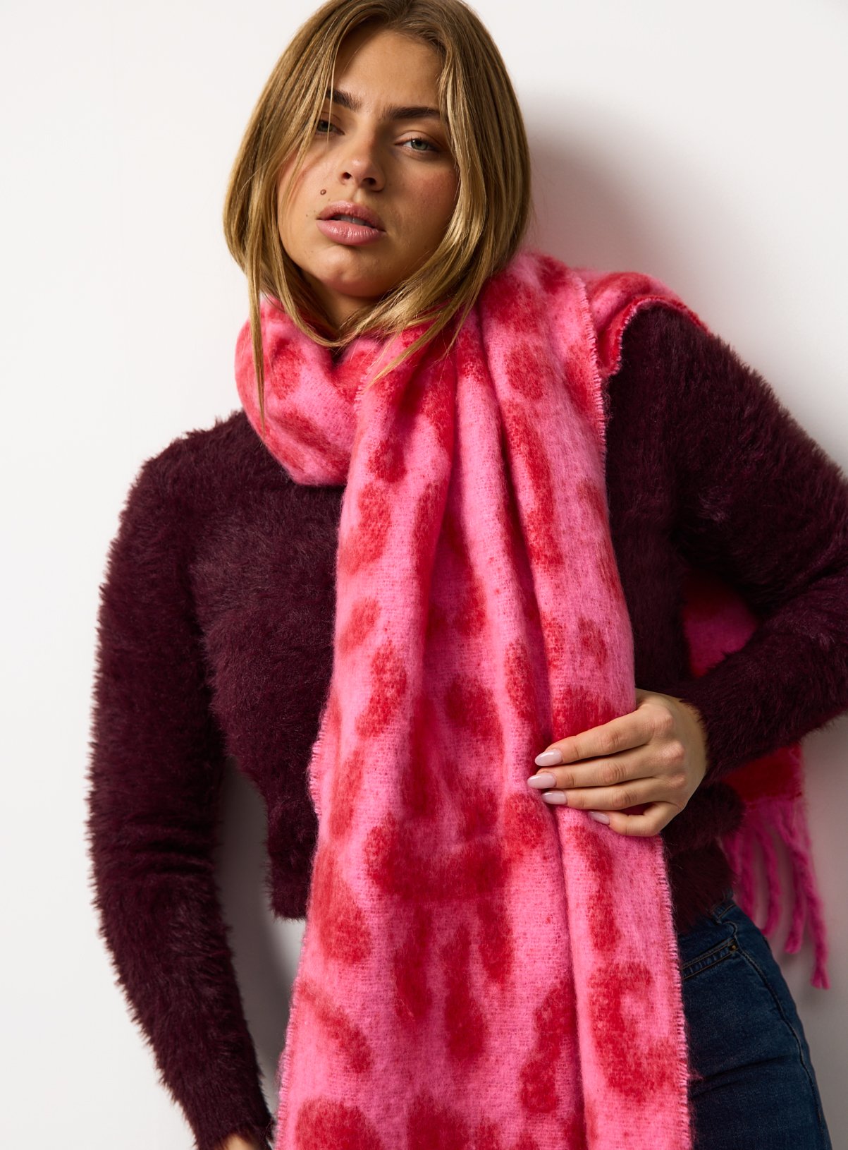 Red Leopard Print Heavyweight Scarf One Size