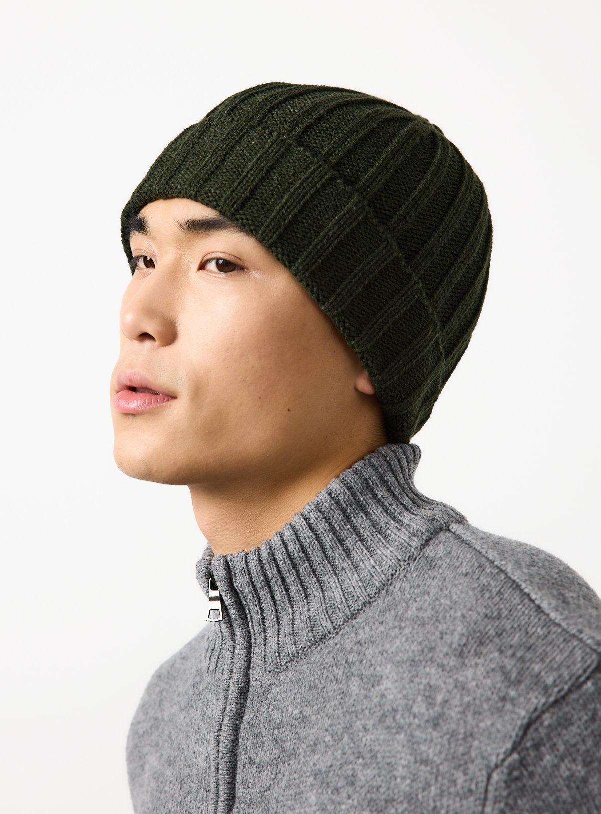 Khaki Ribbed Knitted Beanie One Size
