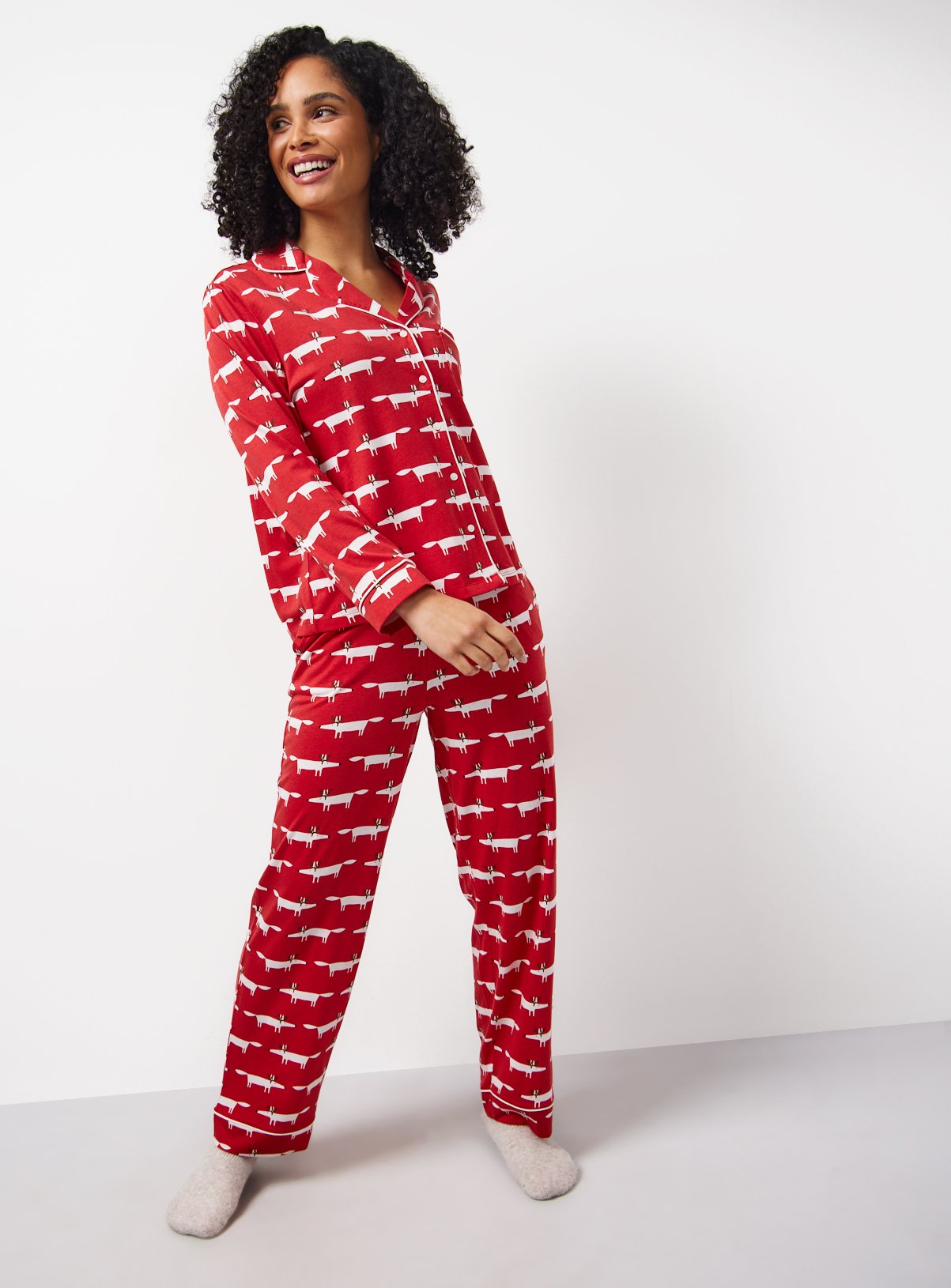 Tu X Scion Mini Me Red Mr Fox Printed Red Modal Blend Traditional Pyjamas