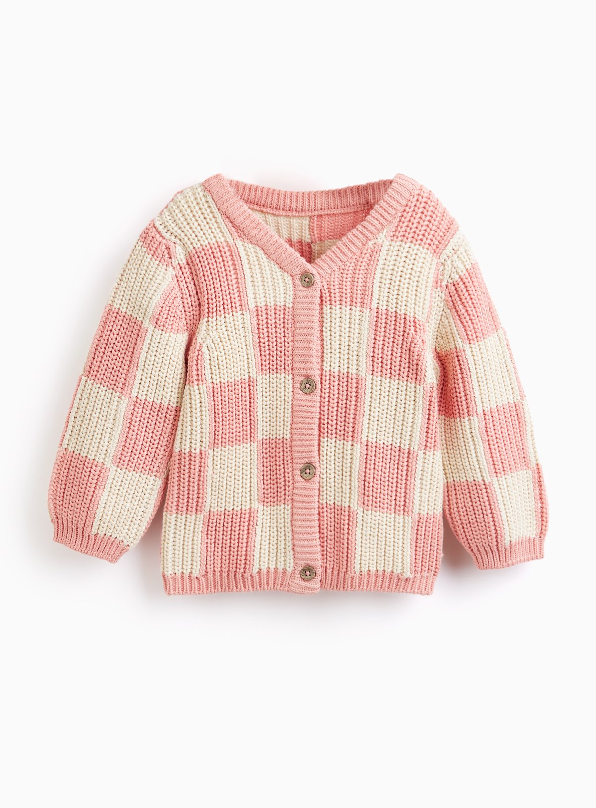 Pink Chequered Knitted Cardigan 12-18 months