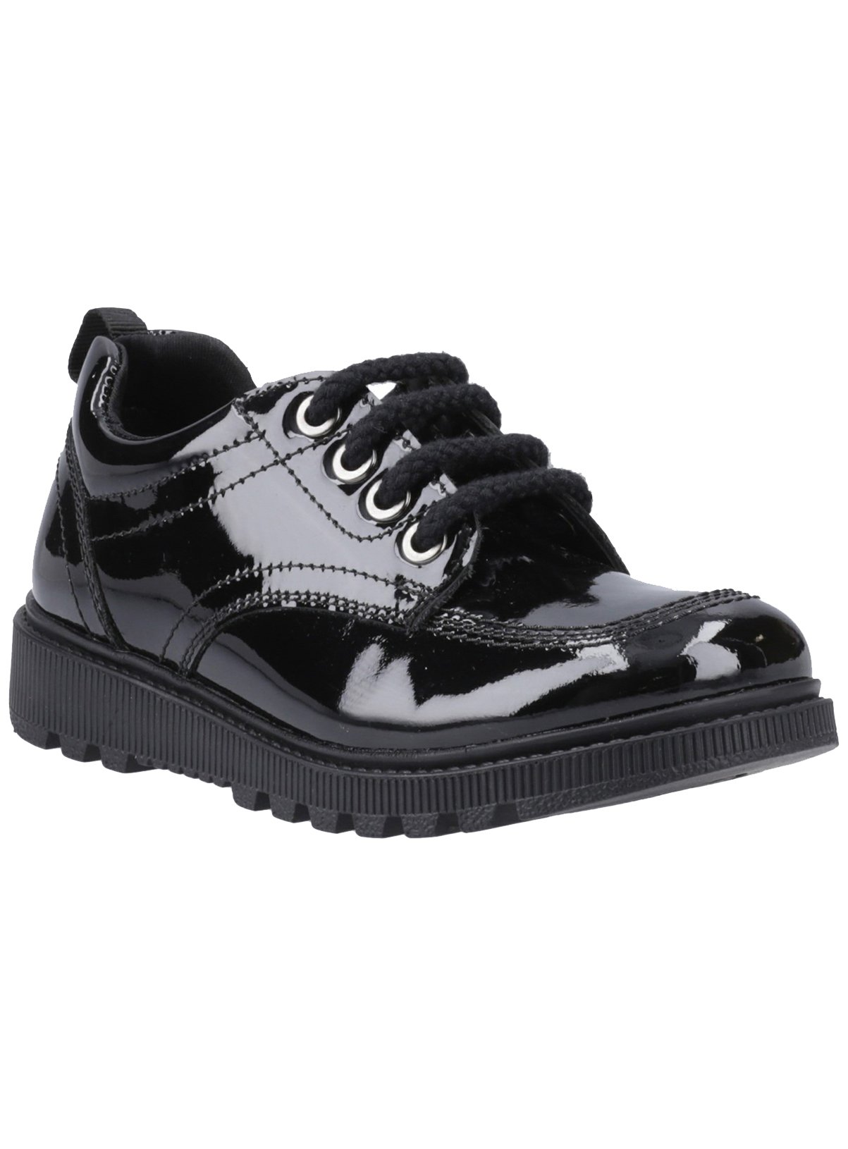 HUSH PUPPIES Keeley Lace Up Patent Senior School Shoes 