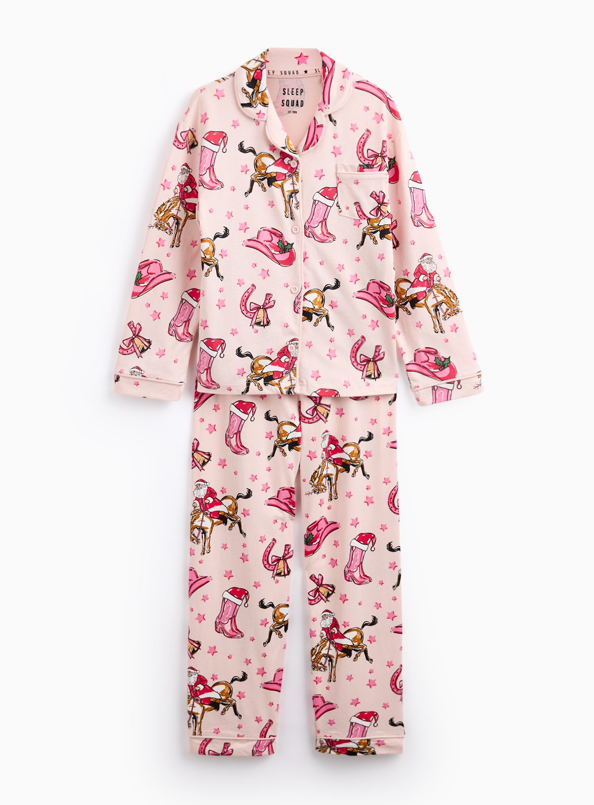 Mini Me Pink Christmas Horses Printed Jersey Traditional Pyjamas