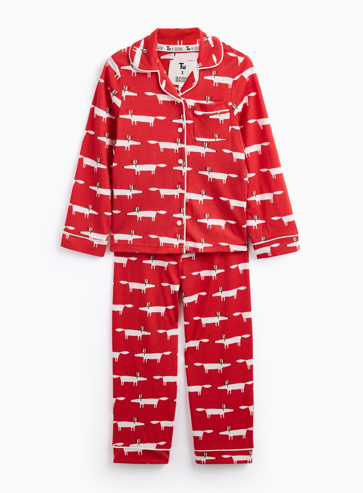Tu X Scion Mini Me Red Mr Fox Printed Modal Blend Traditional Pyjamas 8-9 years