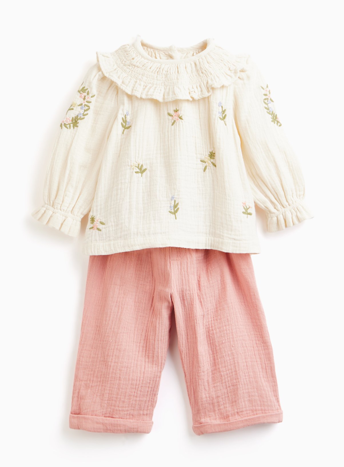 Embroidered Floral Top & Bottoms Set 3-6 months