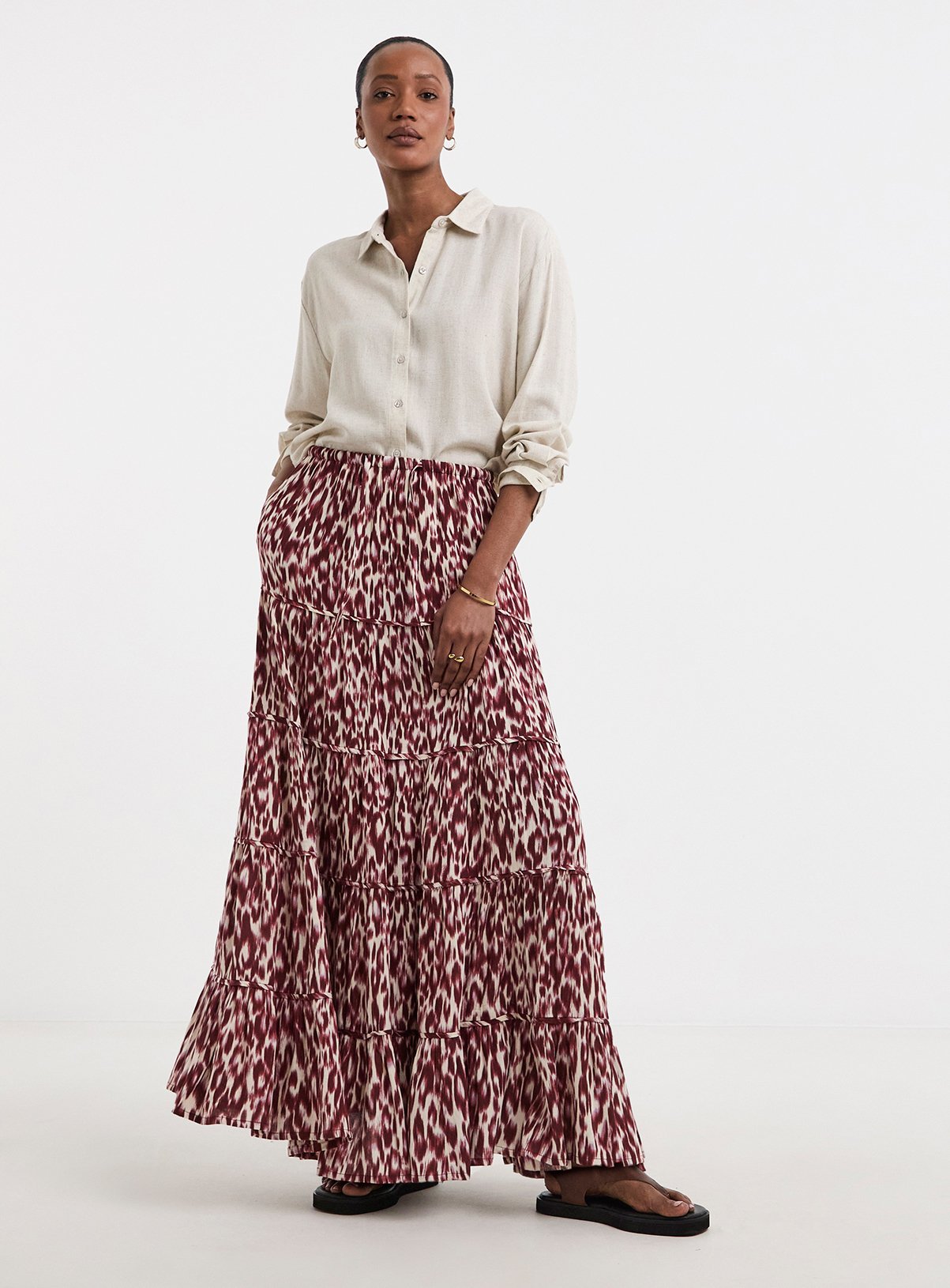 JD WILLIAMS Viscose Crinkle Tiered Maxi Skirt 