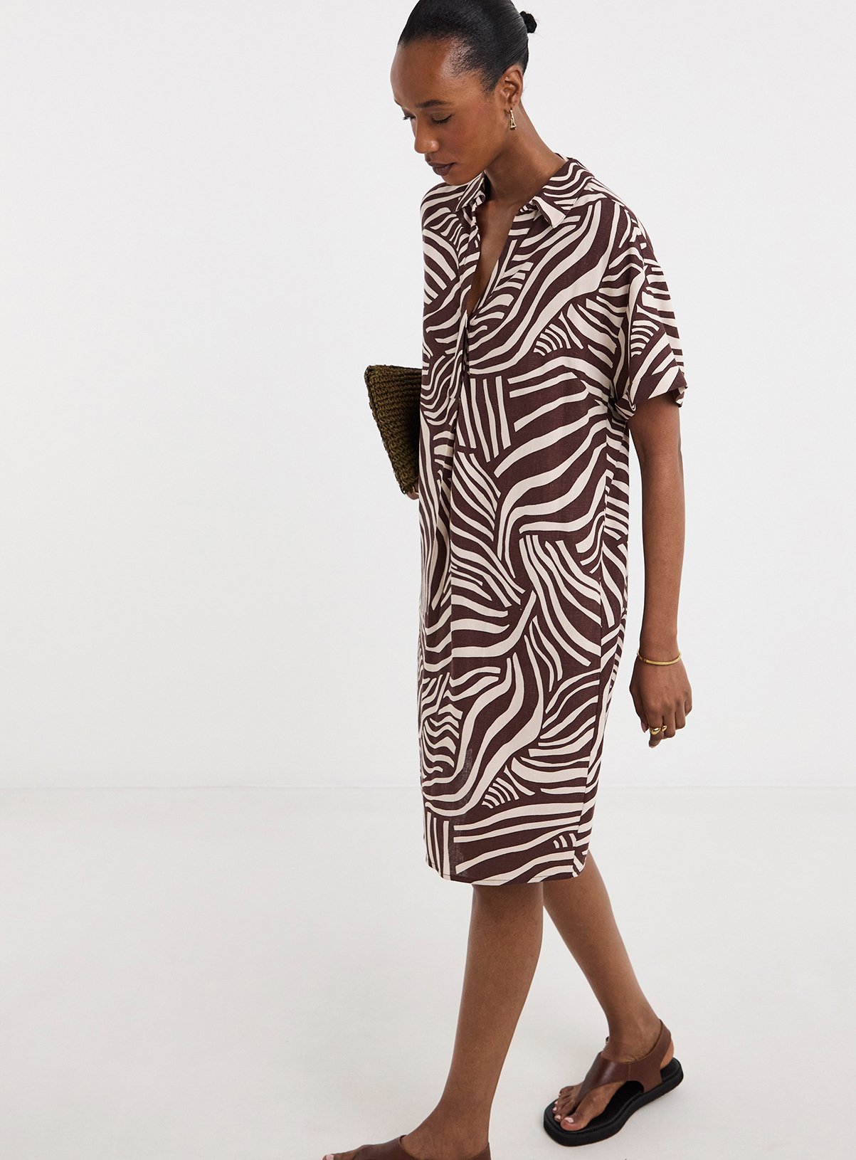 JD WILLIAMS  Linen Collared Short Sleeve Tunic Dress 