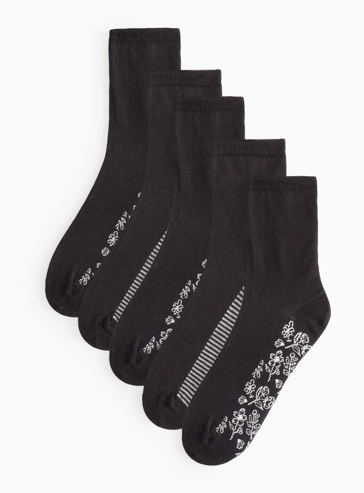 Black Floral Print Footbed Ankle Socks 5 Pack 4-8