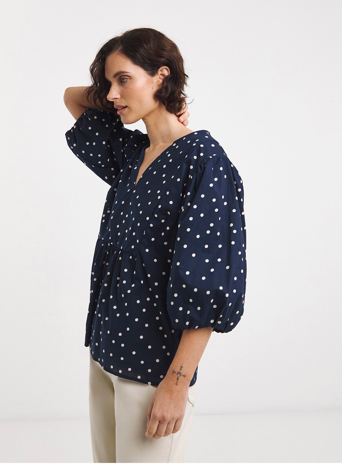 JD WILLIAMS Tie Front Bubble Sleeve Detail Top 