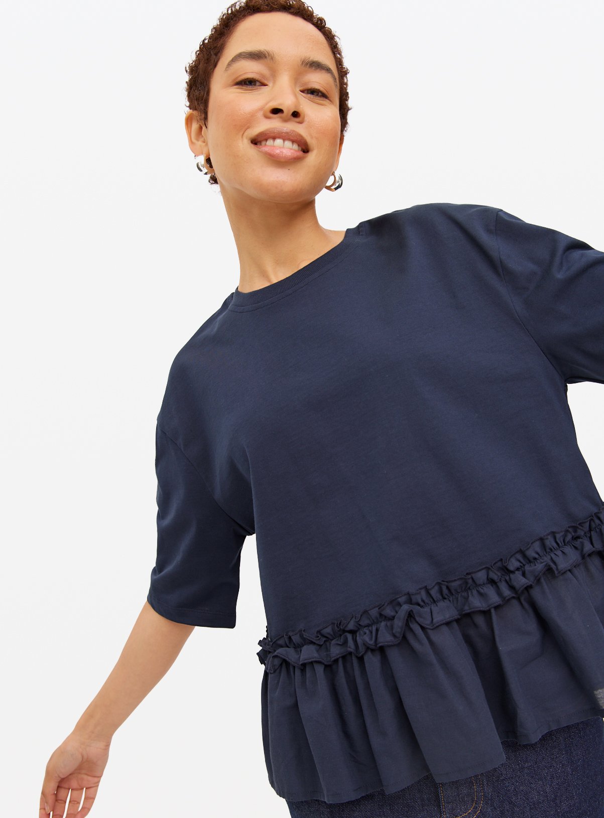 Navy Peplum Hem Short Sleeve Top 18
