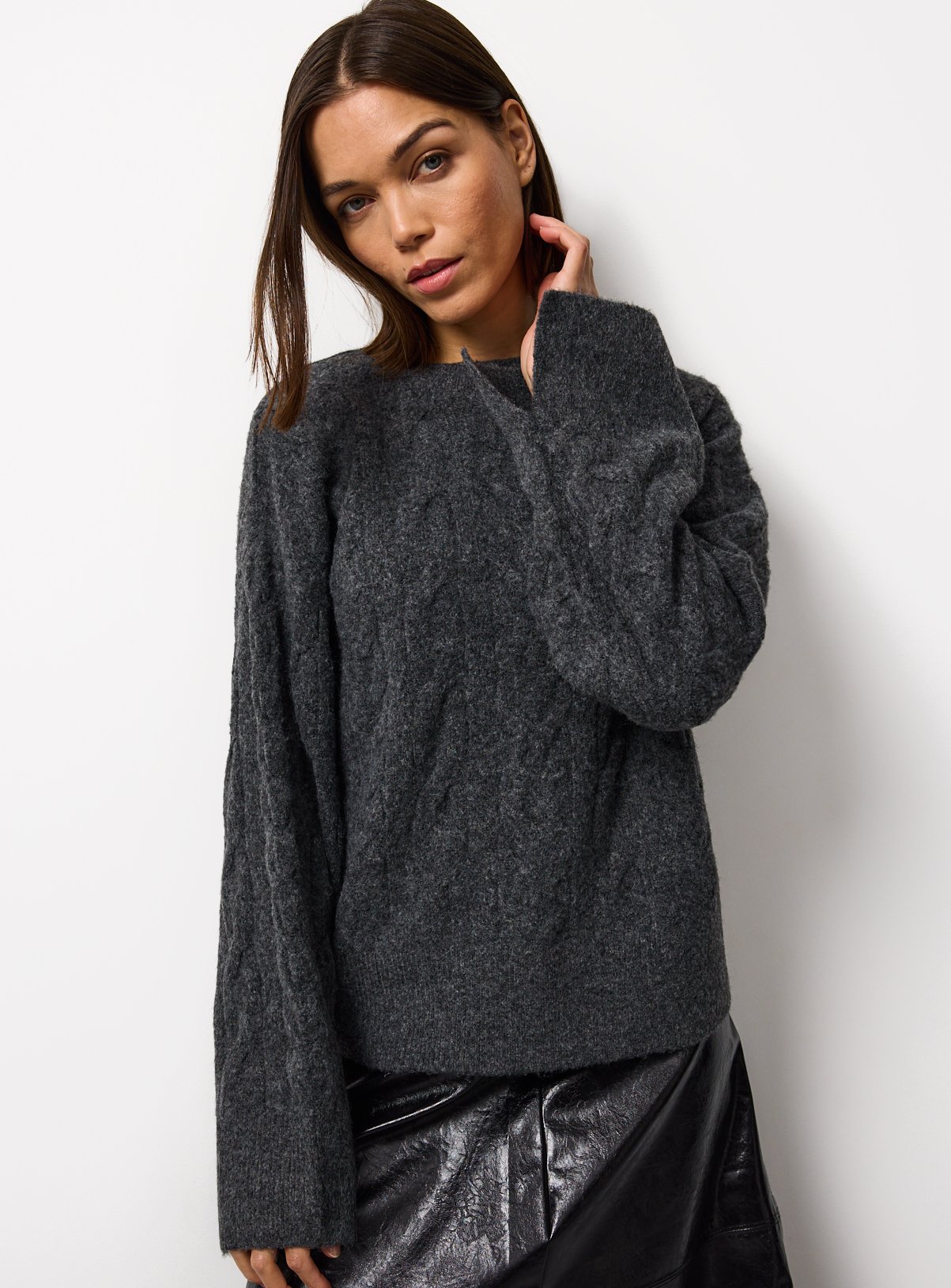 Charcoal Cable Knit Boxy Jumper  14