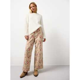 Cream Floral Printed Wide Leg Co-ord Denim Jeans