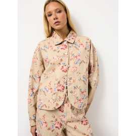 Cream Floral Printed Boxy Co-ord Denim Jacket