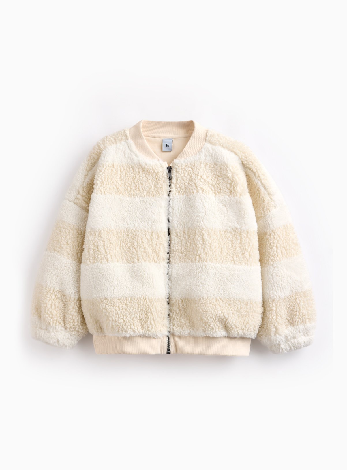 Cream Striped Borg Fleeced Jacket 