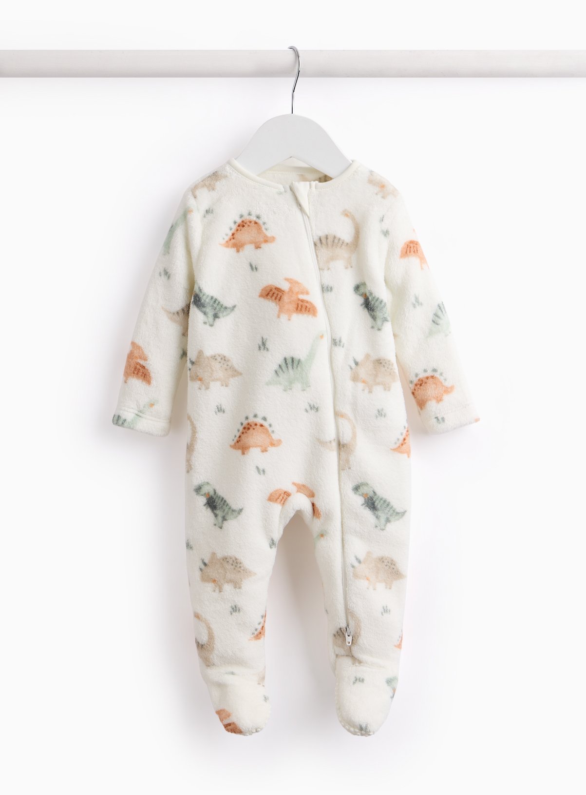 White Dinosaur Print Fleece Sleepsuit