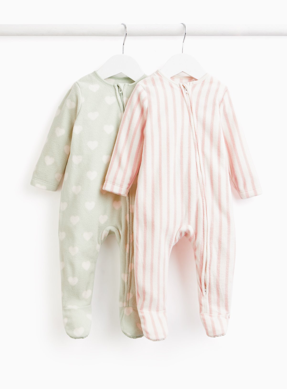 Stripe & Green Heart Sleepsuit 2 Pack  