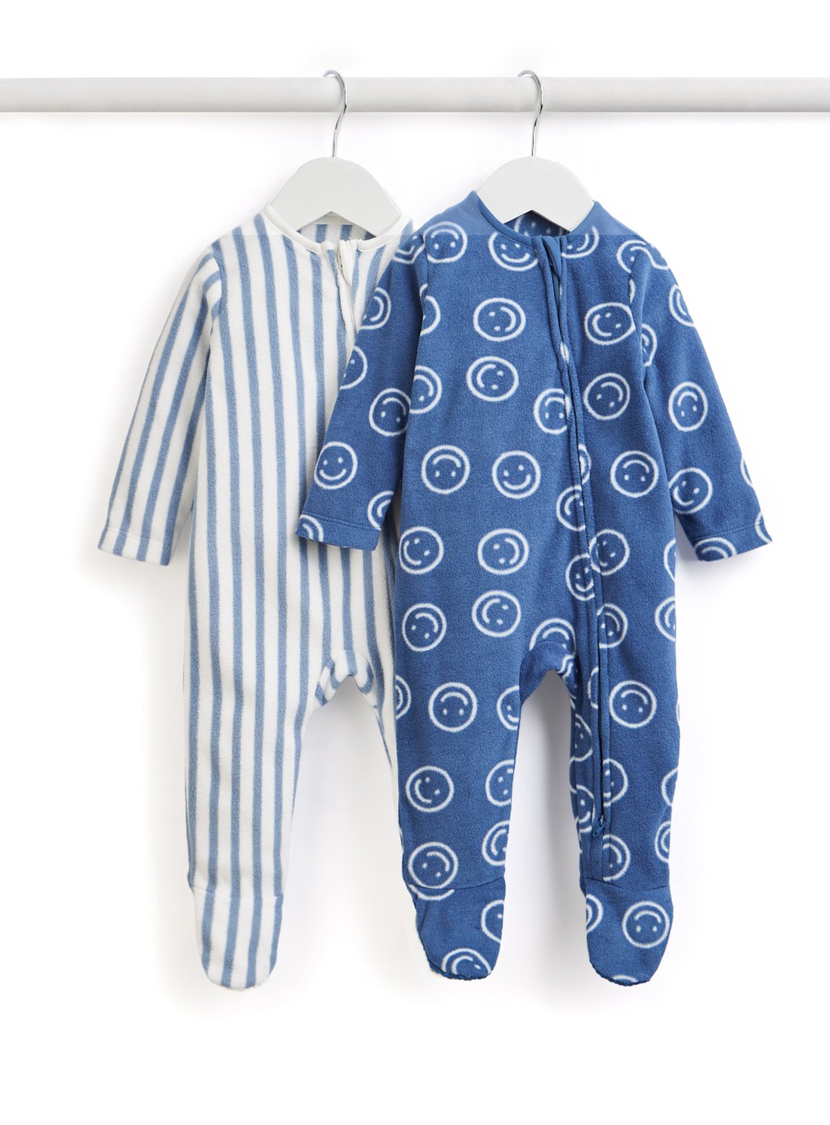 Smiley Face & Stripe Fleece Sleepsuit 2 Pack 12-18 months
