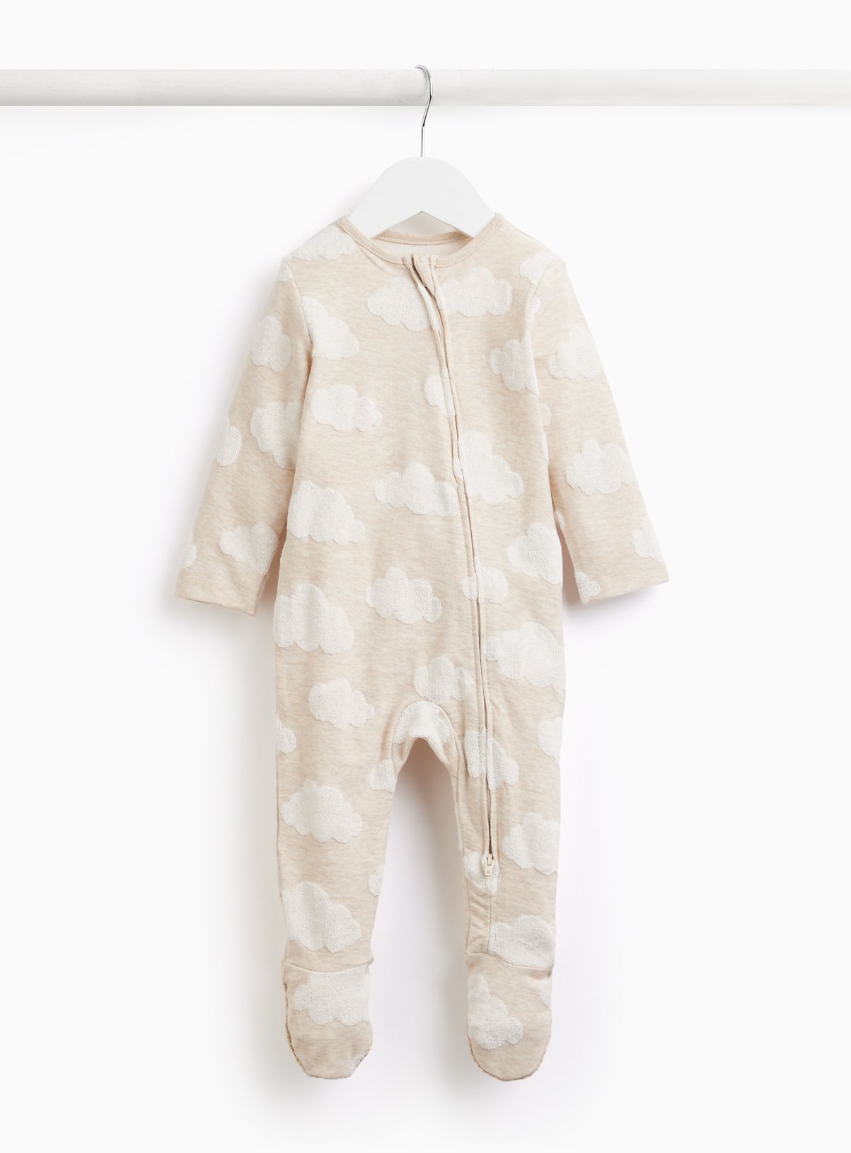 Cream Cloud Print Towelling Sleepsuit