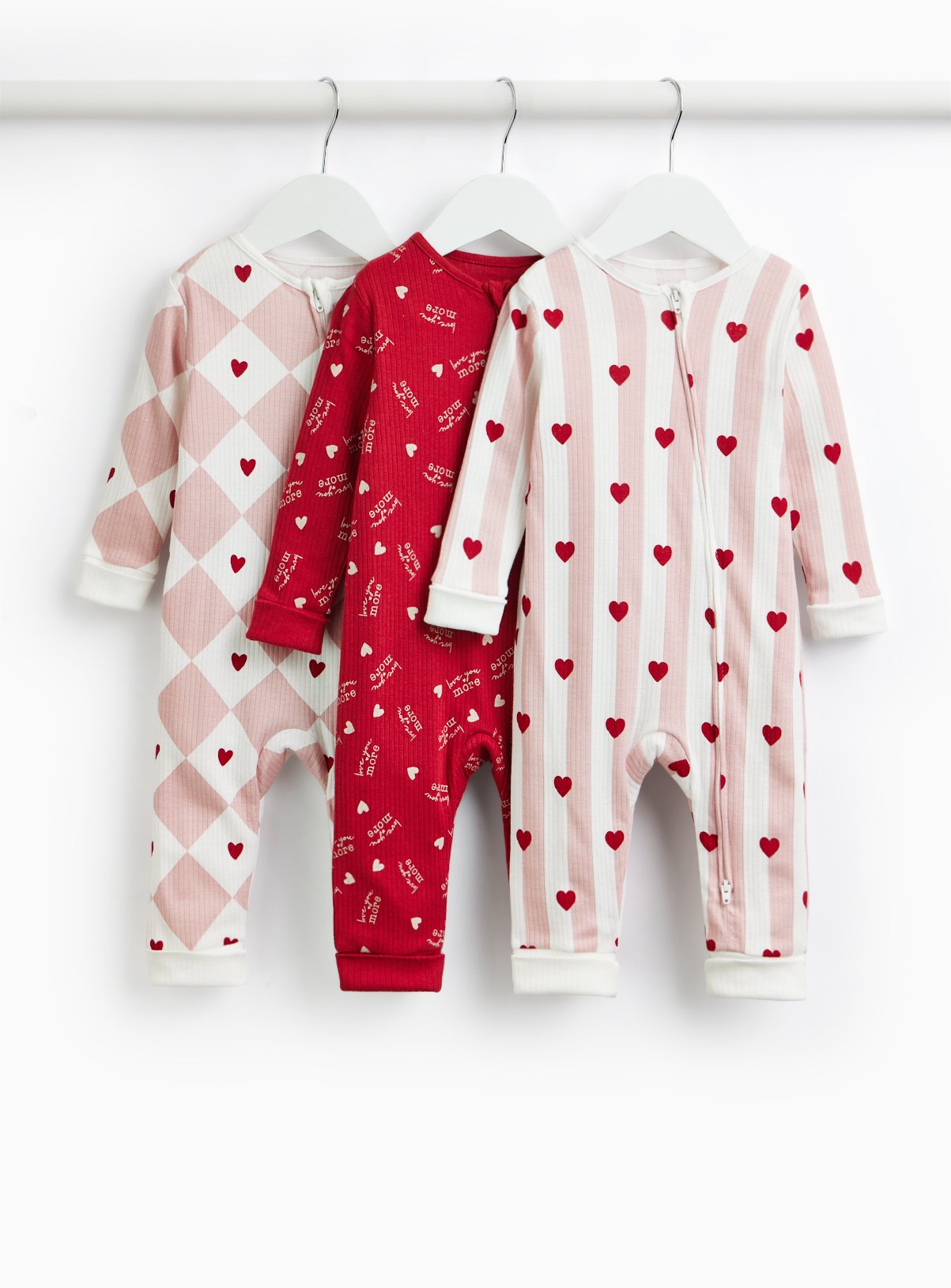 Valentine's Day Print Two-Way Zip Sleepsuit 3 Pack 12-18 months