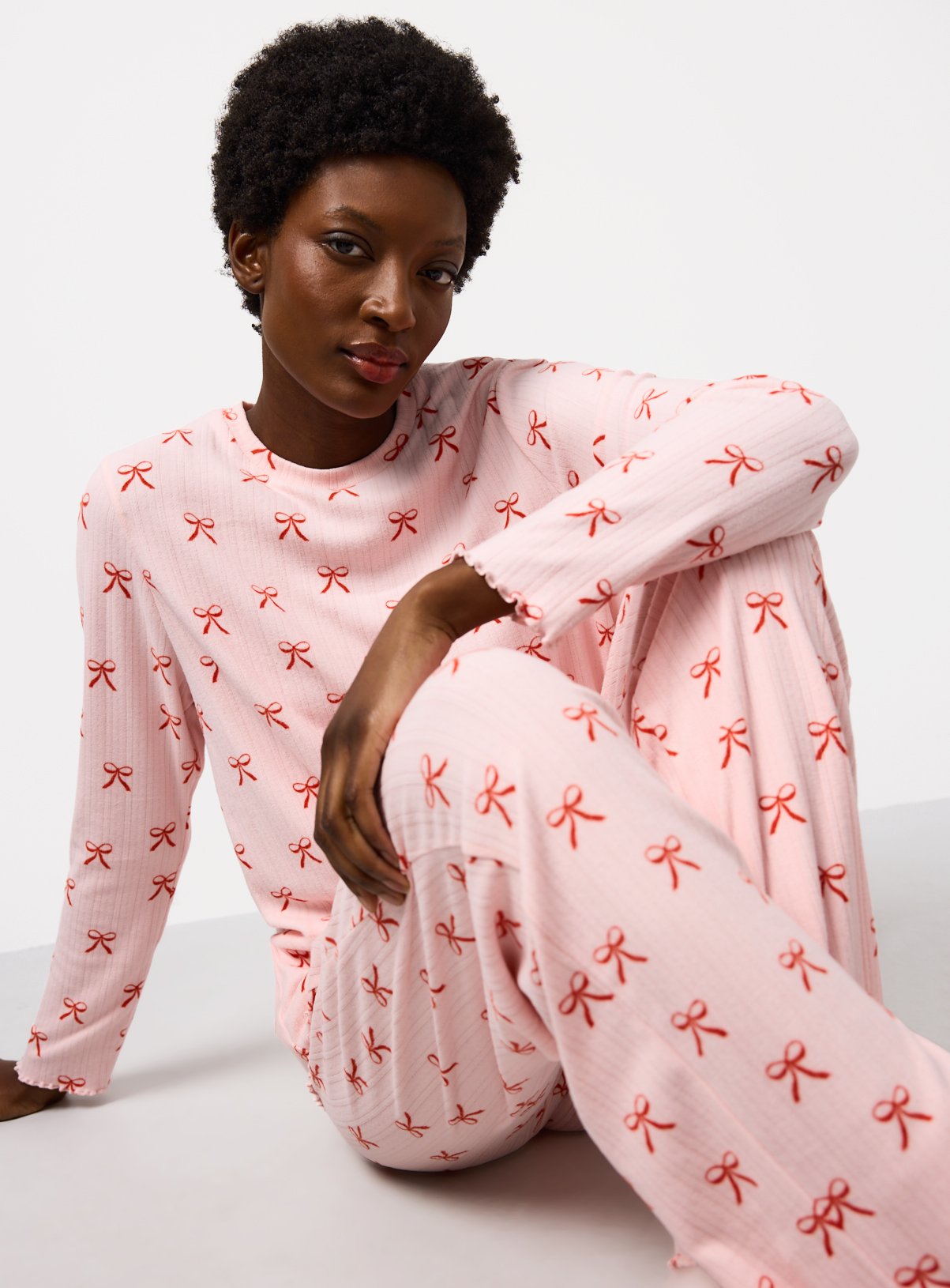 Pink Bow Printed Pointelle Pyjamas 