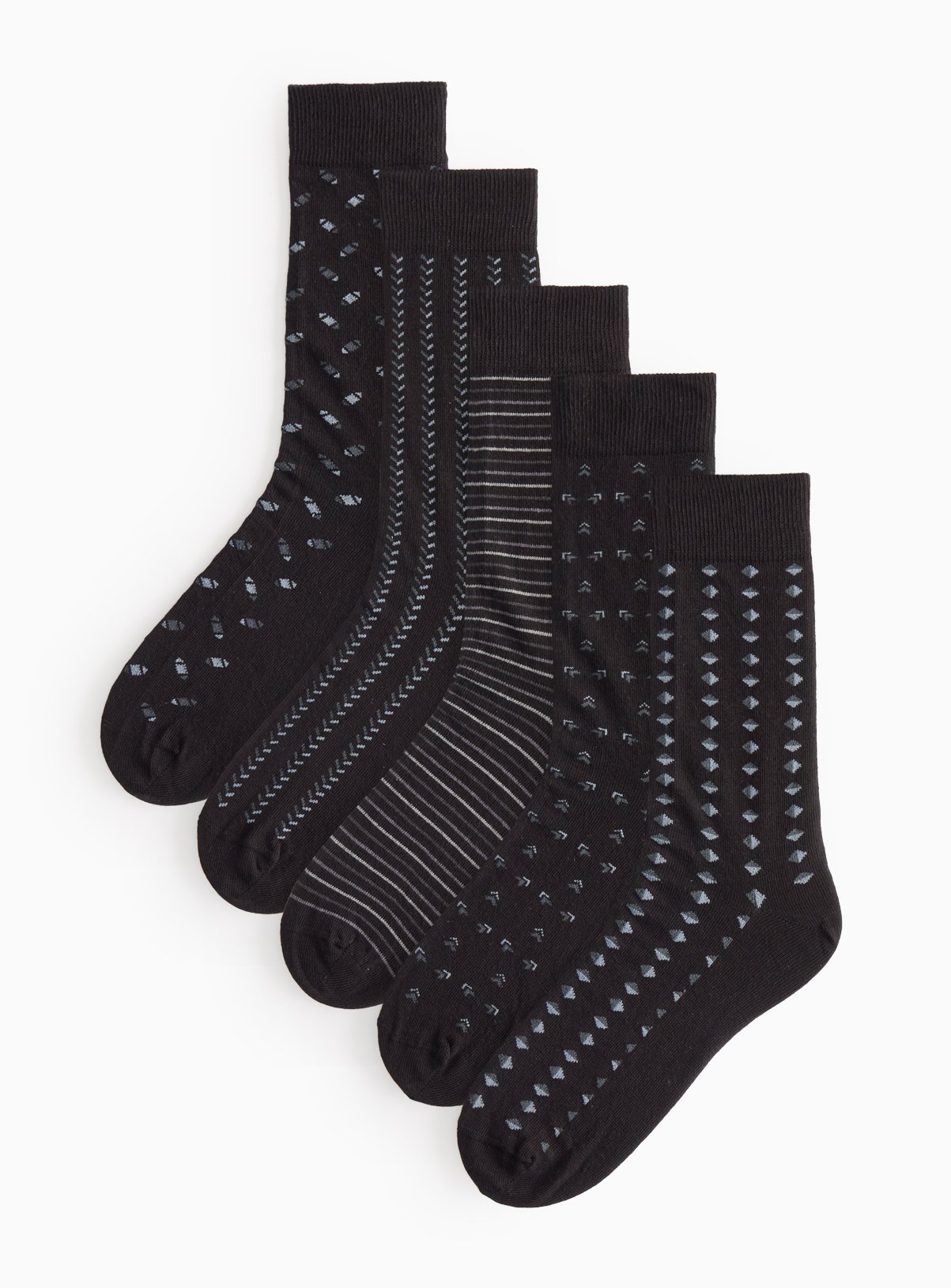 Black Geometric Print Ankle Socks 5 Pack 