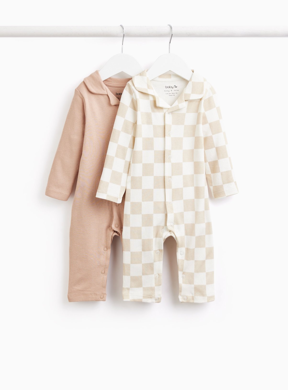 Beige & Checkerboard Print Romper 2 Pack 