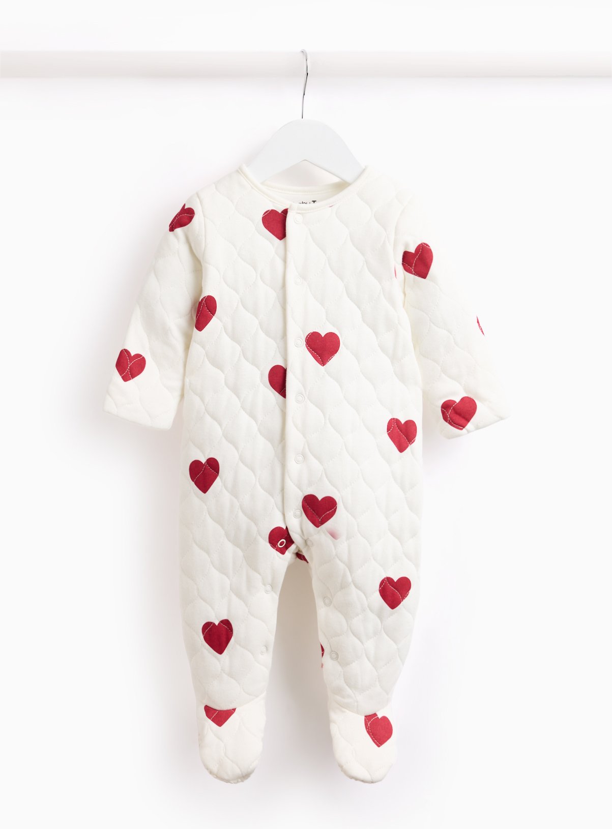 Cream Valentines Heart Print Quilted Sleepsuit 2.5 Tog 3-6 months