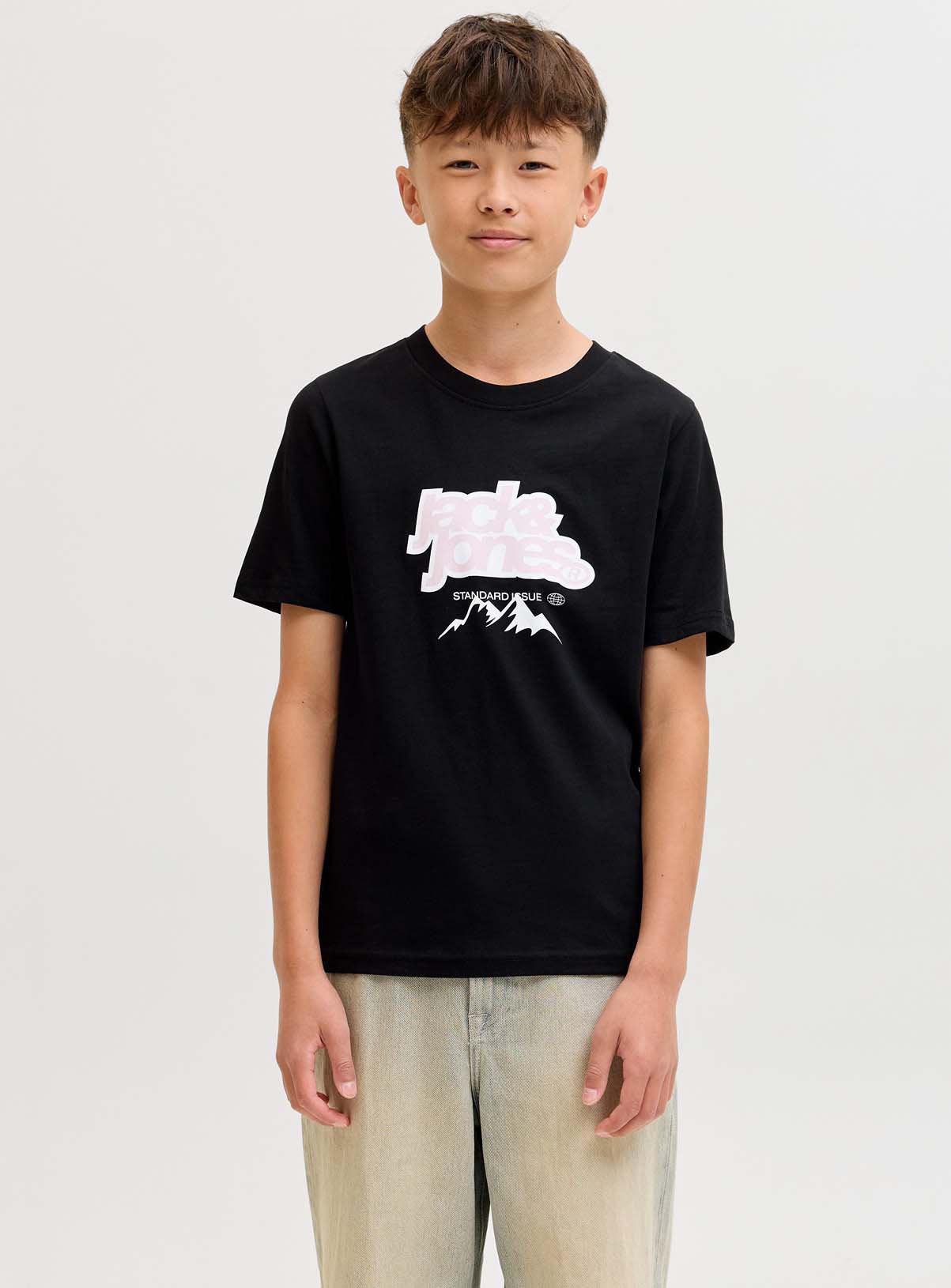JACK & JONES JUNIOR Flare Front T Shirt Short Sleeve Crew Neck Black 