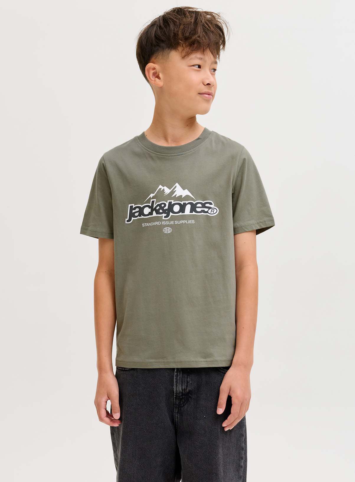 JACK & JONES JUNIOR Flare Front T Shirt Short Sleeve Crew Neck Green 