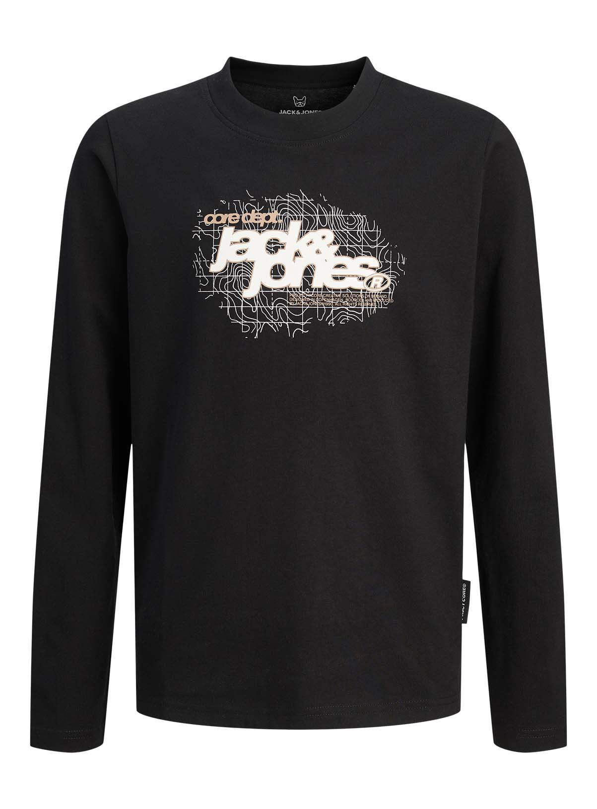 JACK & JONES JUNIOR Grid Branding Long Sleeve T-Shirt Black