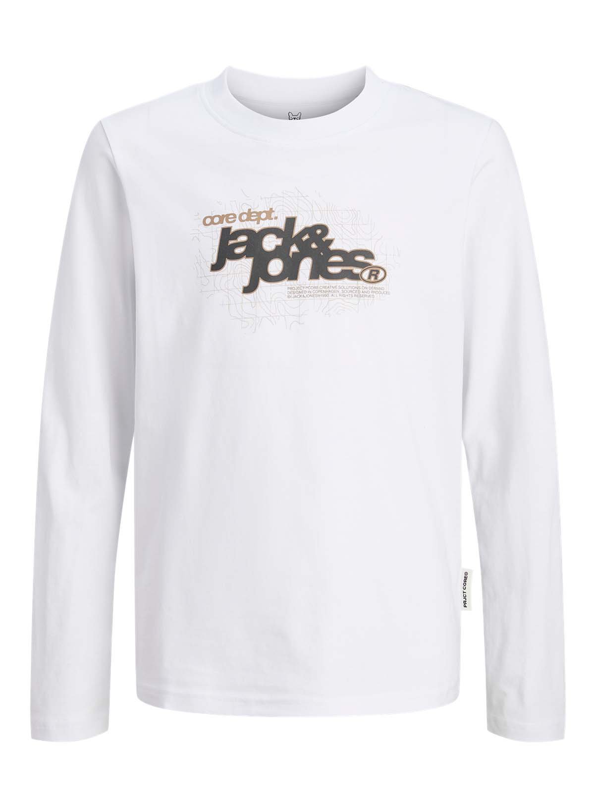 JACK & JONES JUNIOR Grid Branding Long Sleeve T-Shirt White