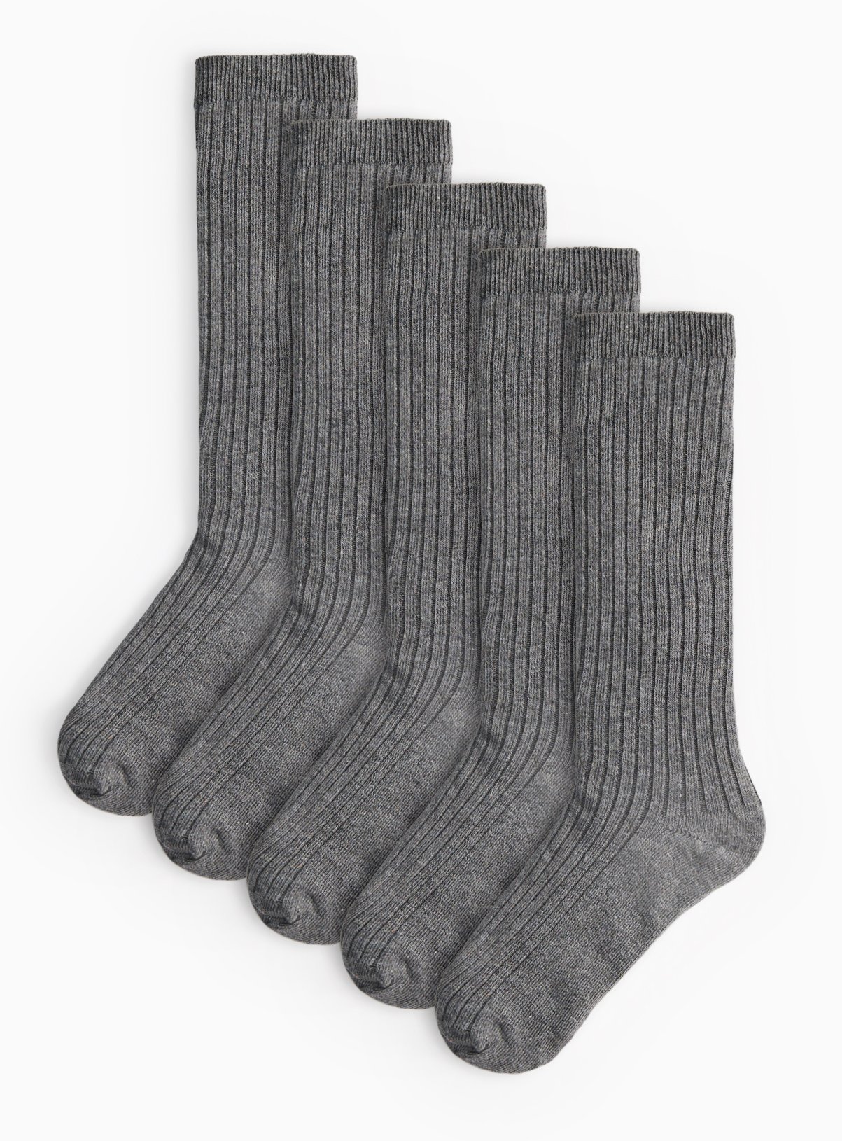 Grey Ribbed Long Socks 5 Pack 
