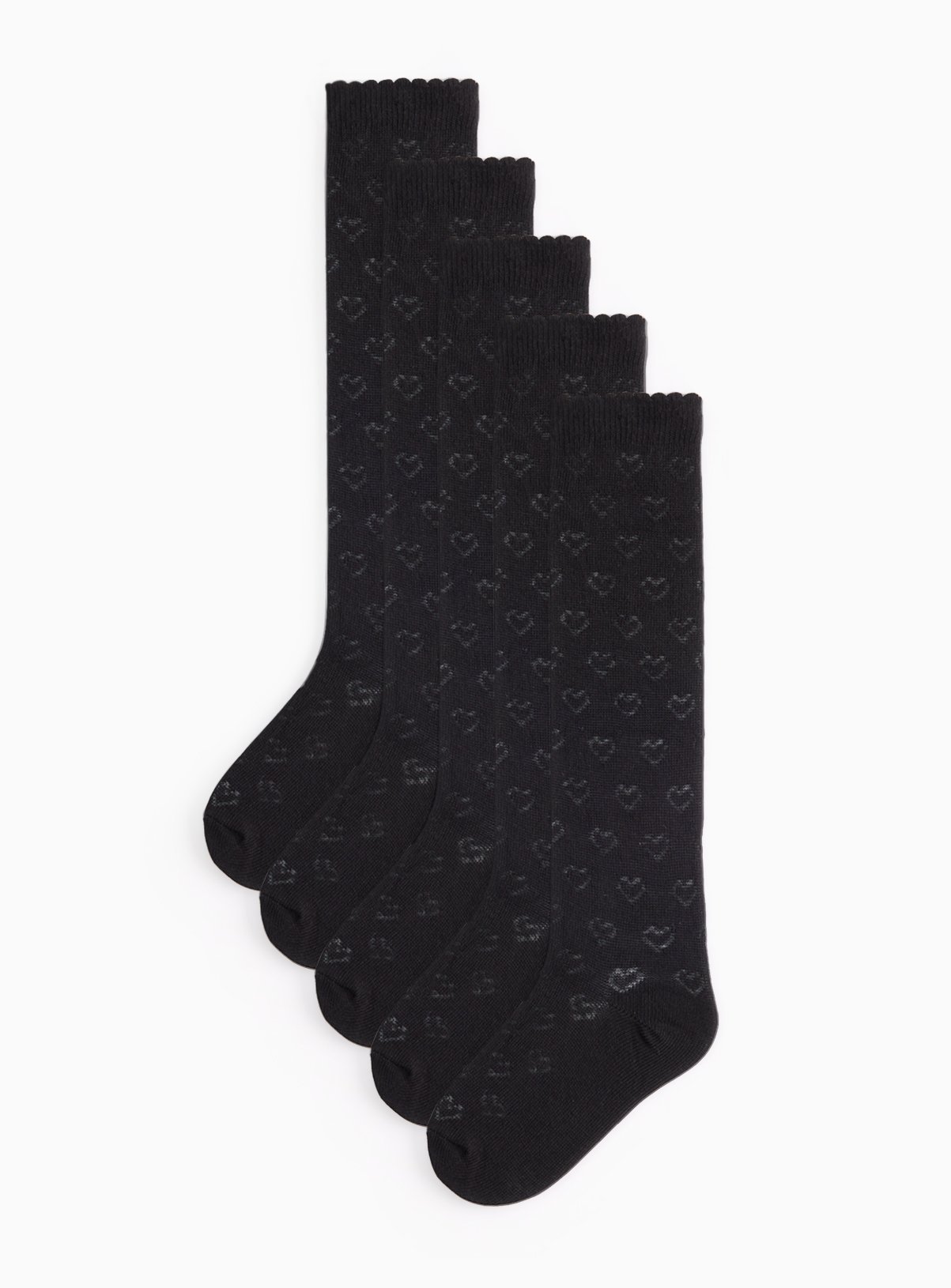 Black Heart Print Knee High Socks 5 Pack 
