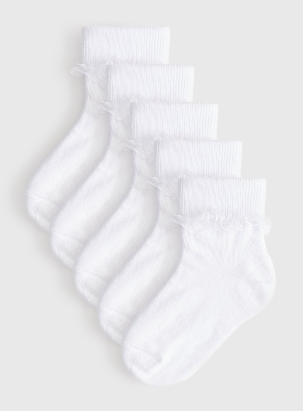 White Turn Over Top Organza Trim Ankle Socks 5 Pack  
