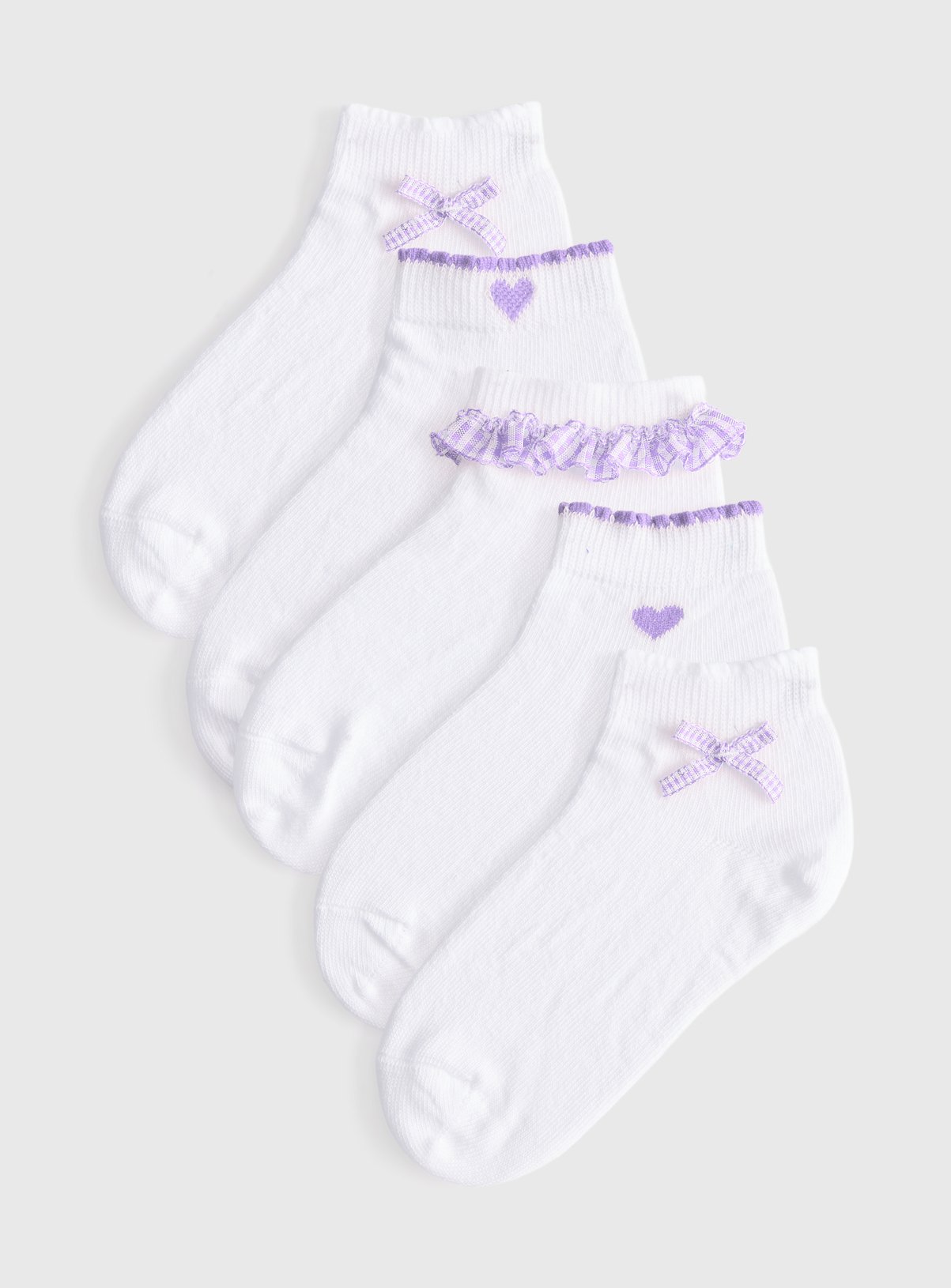 White Lilac Gingham Frill Detail Ankle Socks 