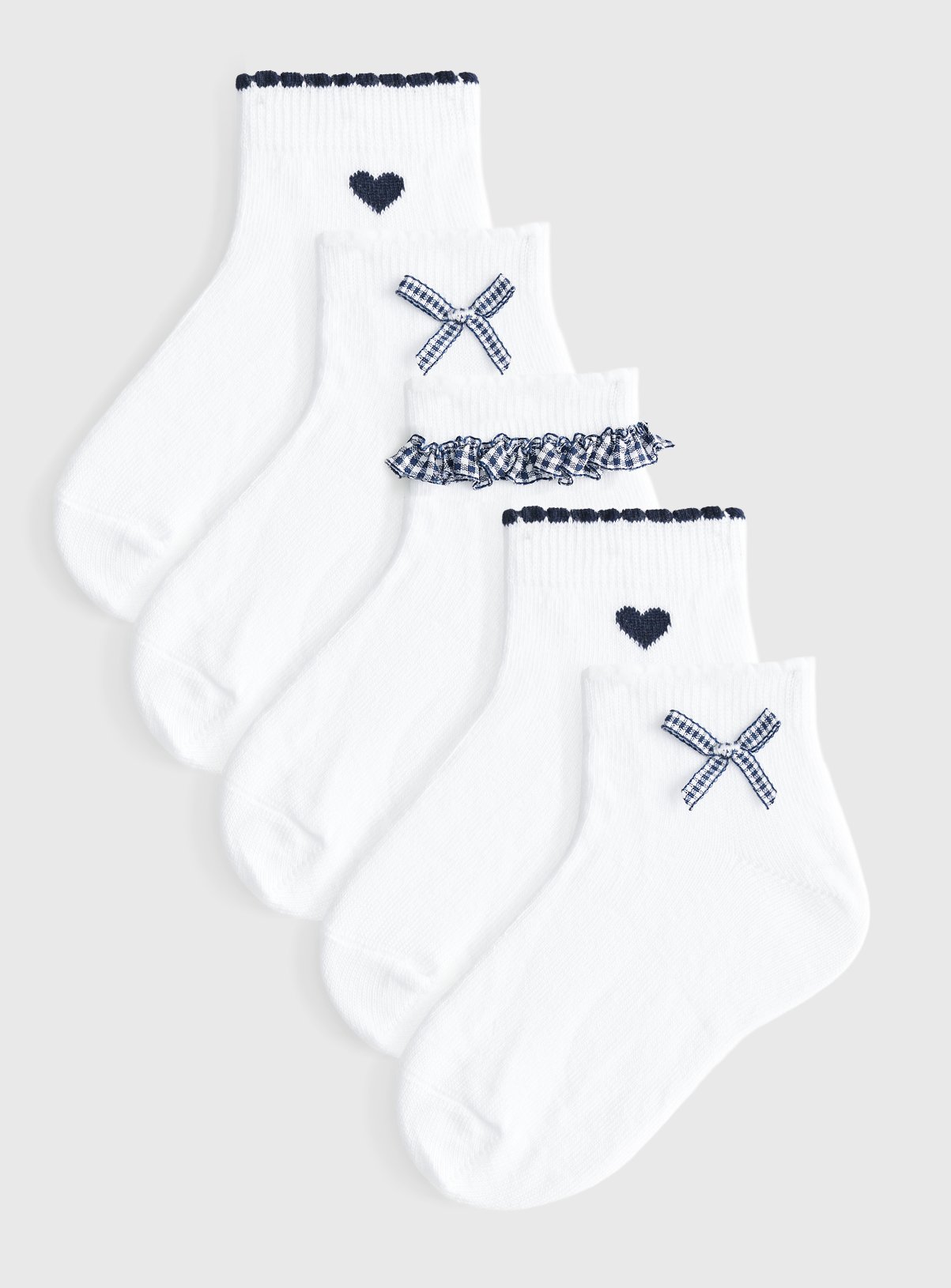 Navy Gingham School Socks 5 Pack 