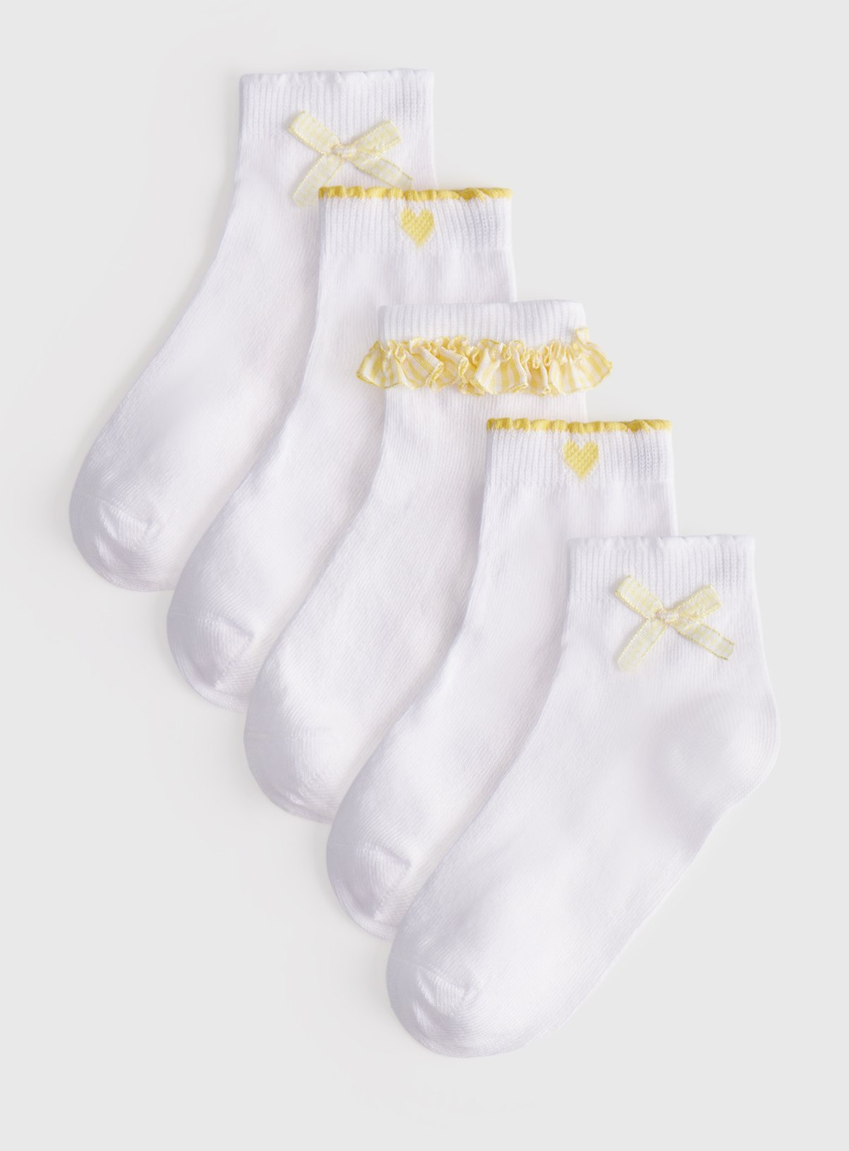 White Yellow Gingham Frill Detail Ankle Socks 5 Pack