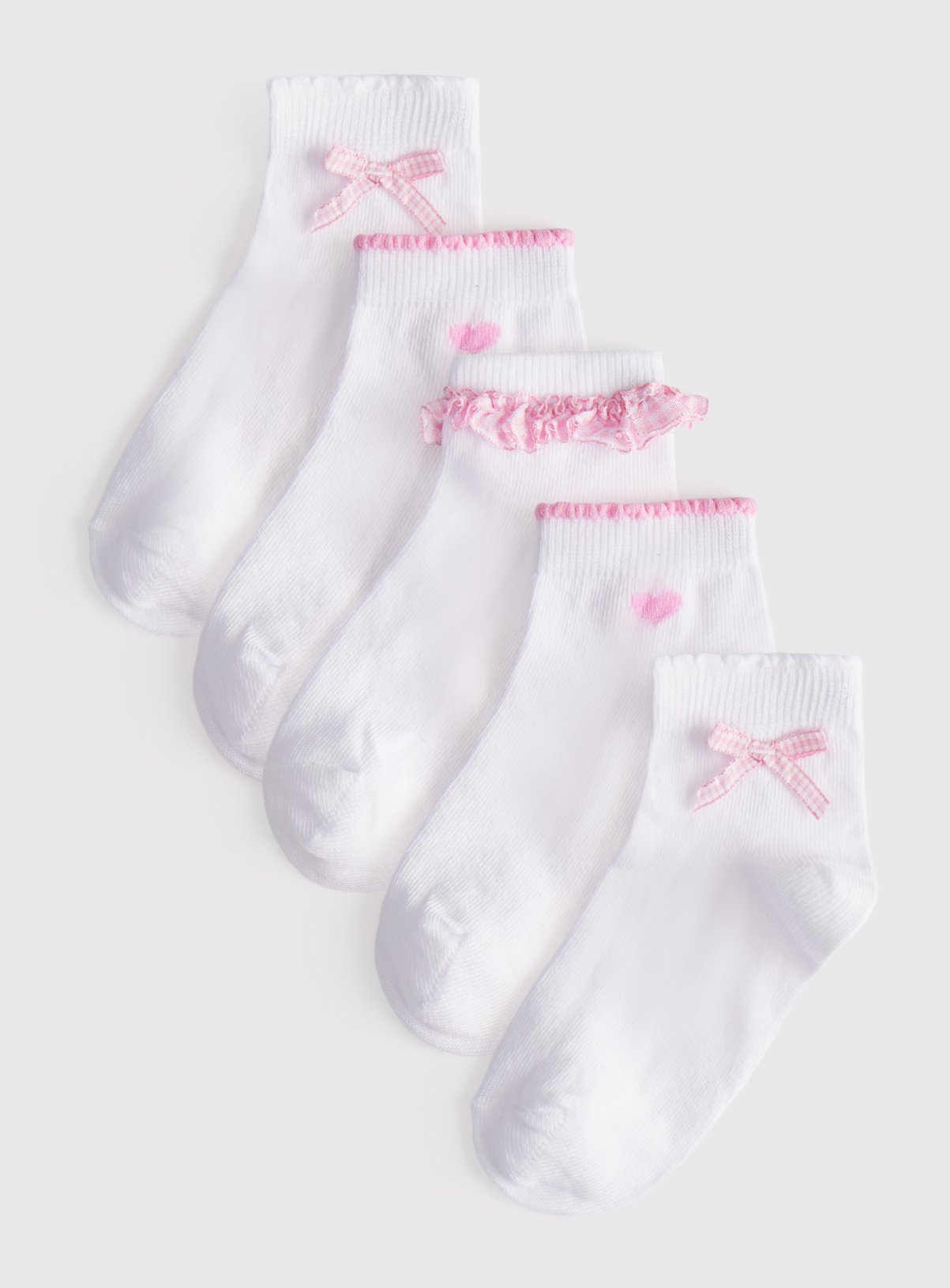 White Pink Gingham Frill Detail Ankle Socks 5 Pack