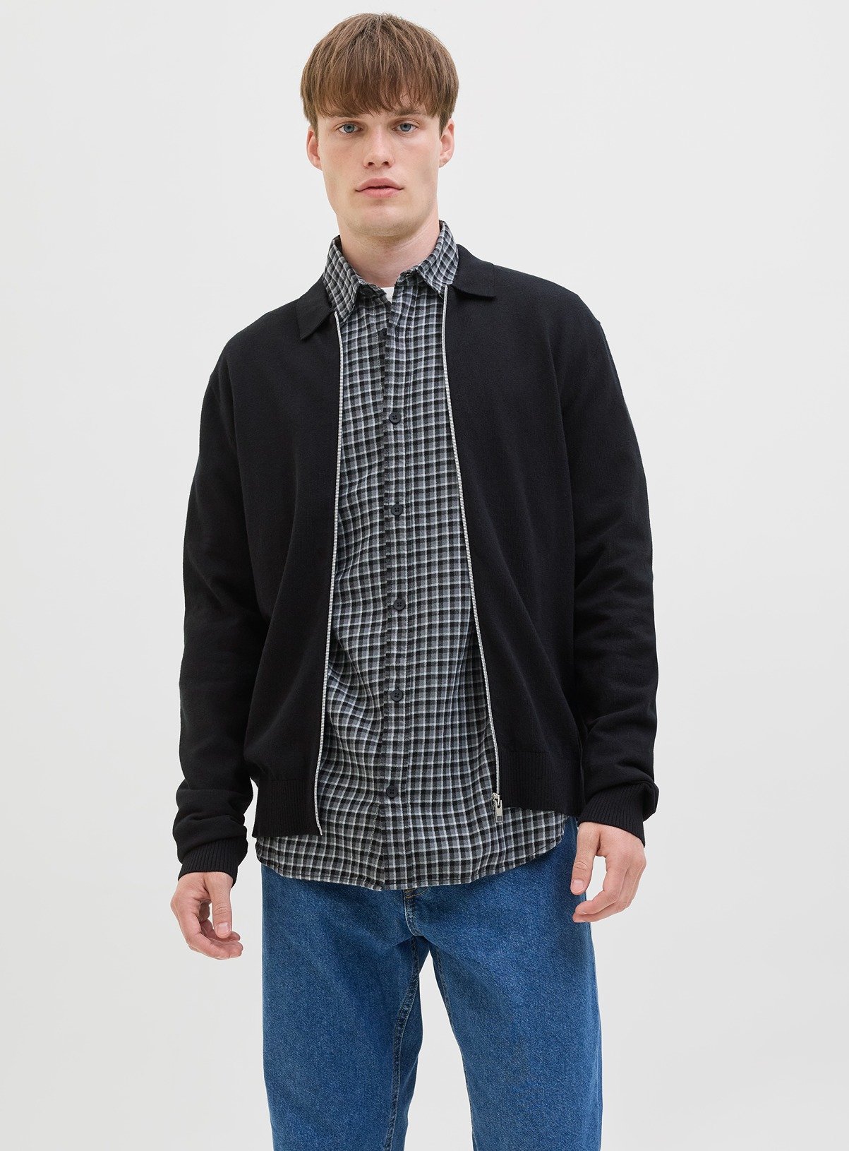 JJ REBEL Callum Full Zip Knit Polo Jumper 