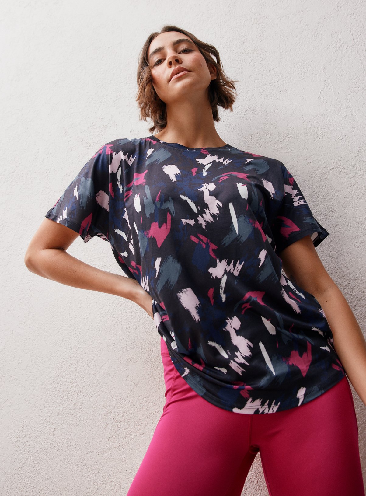 REAKTIV Grey Soft Touch Oversized Brushstroke Print Tee S