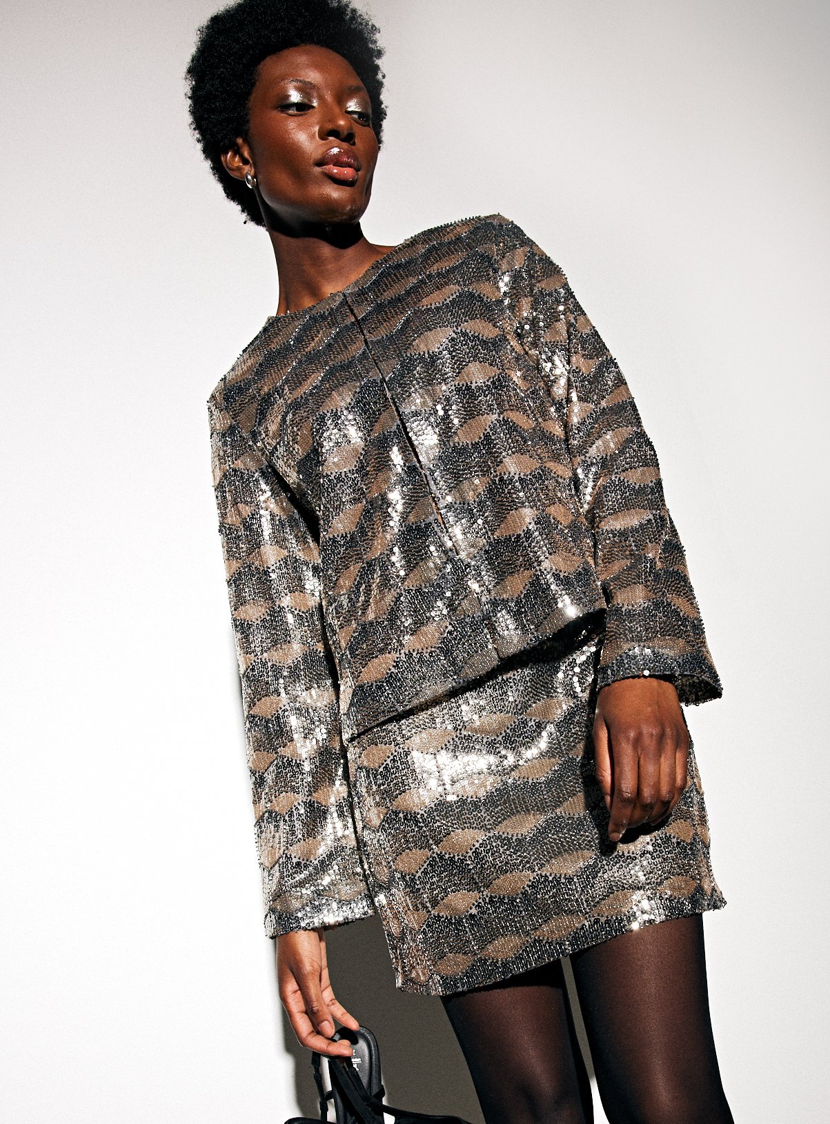 Silver Sequin Embellished Geo Co-ord Jacket 