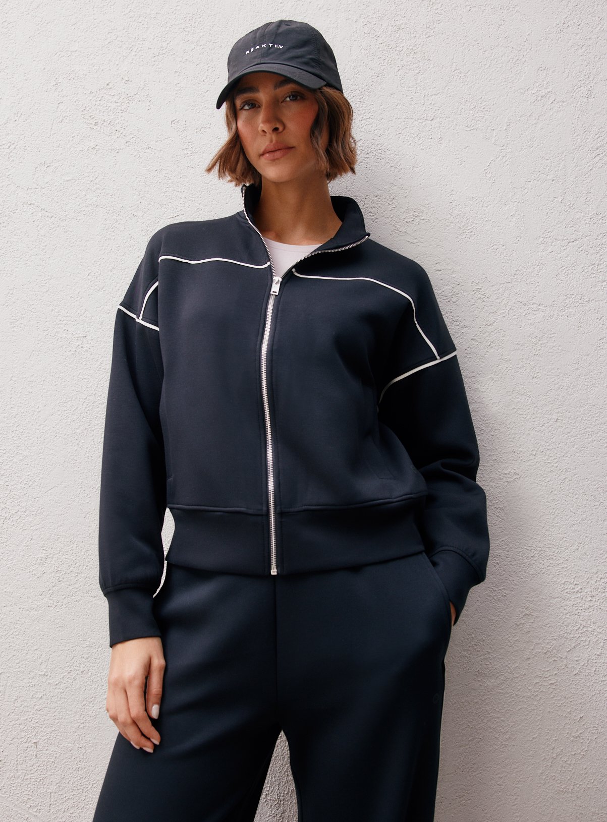 REAKTIV Black Scuba Zip Through Piped Detail Sweat 