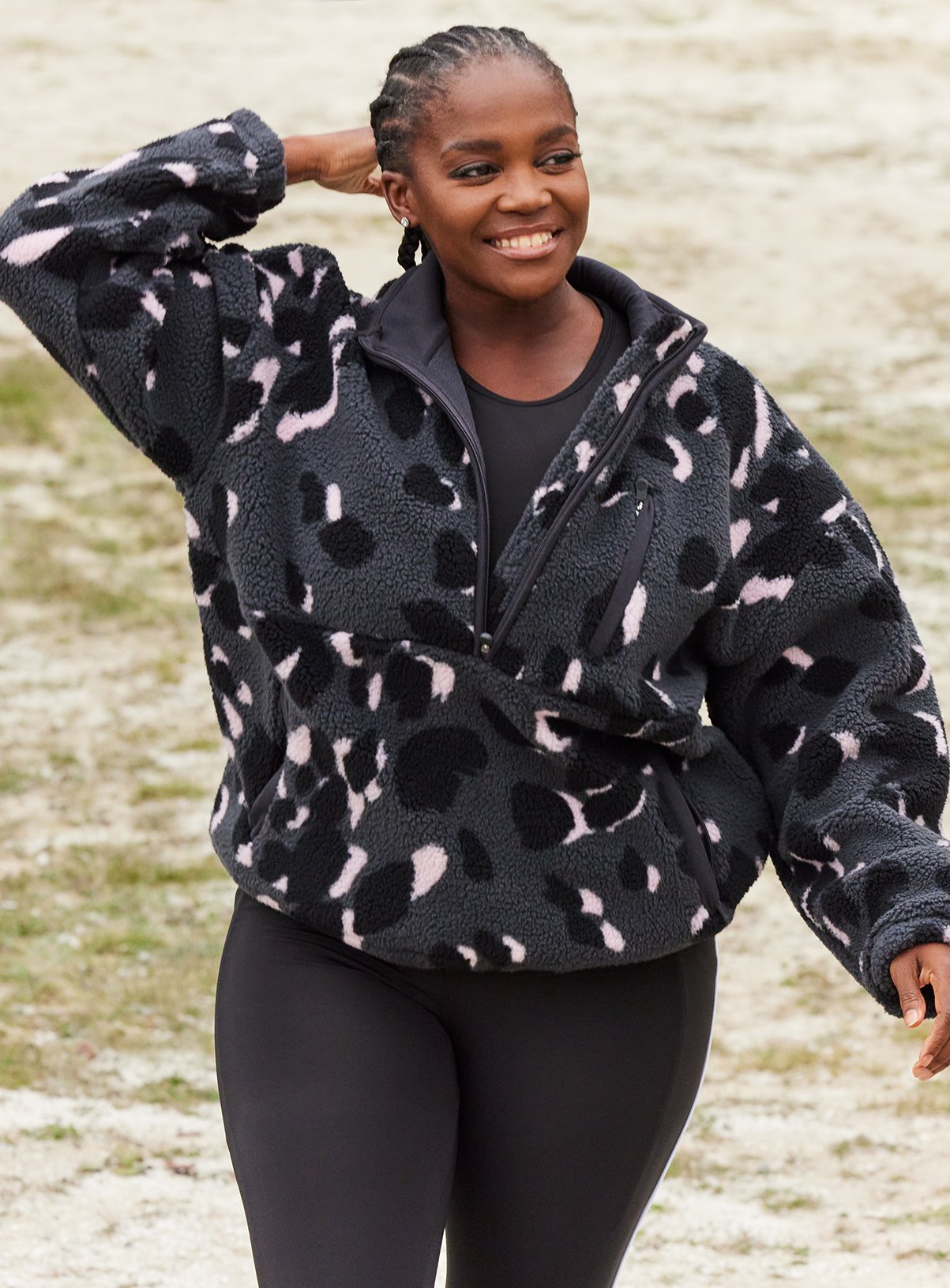 REAKTIV Leopard Borg Half Zip XXL
