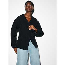 Black Hotfix Embellished Structured Blazer