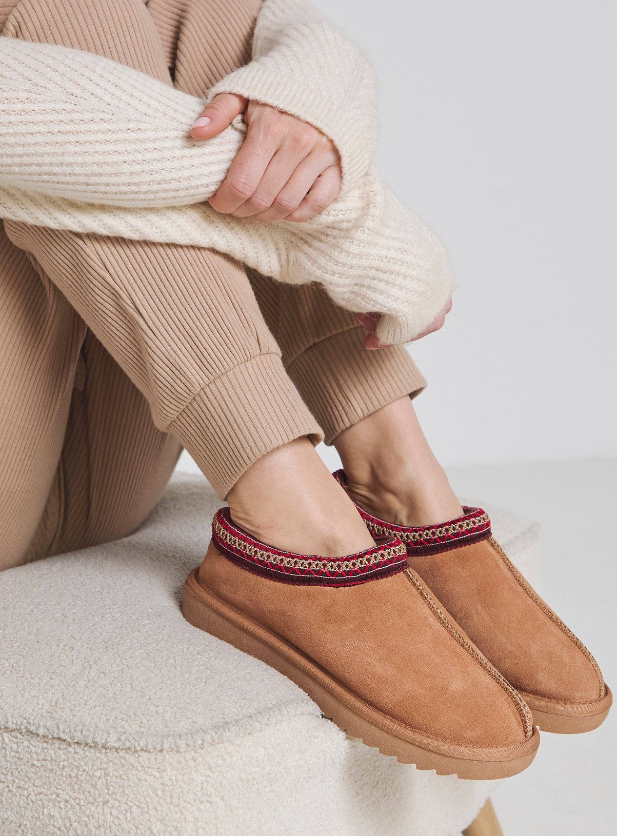 SIMPLY BE Suede Embroidery Full Mule Slipper Wide Fit 