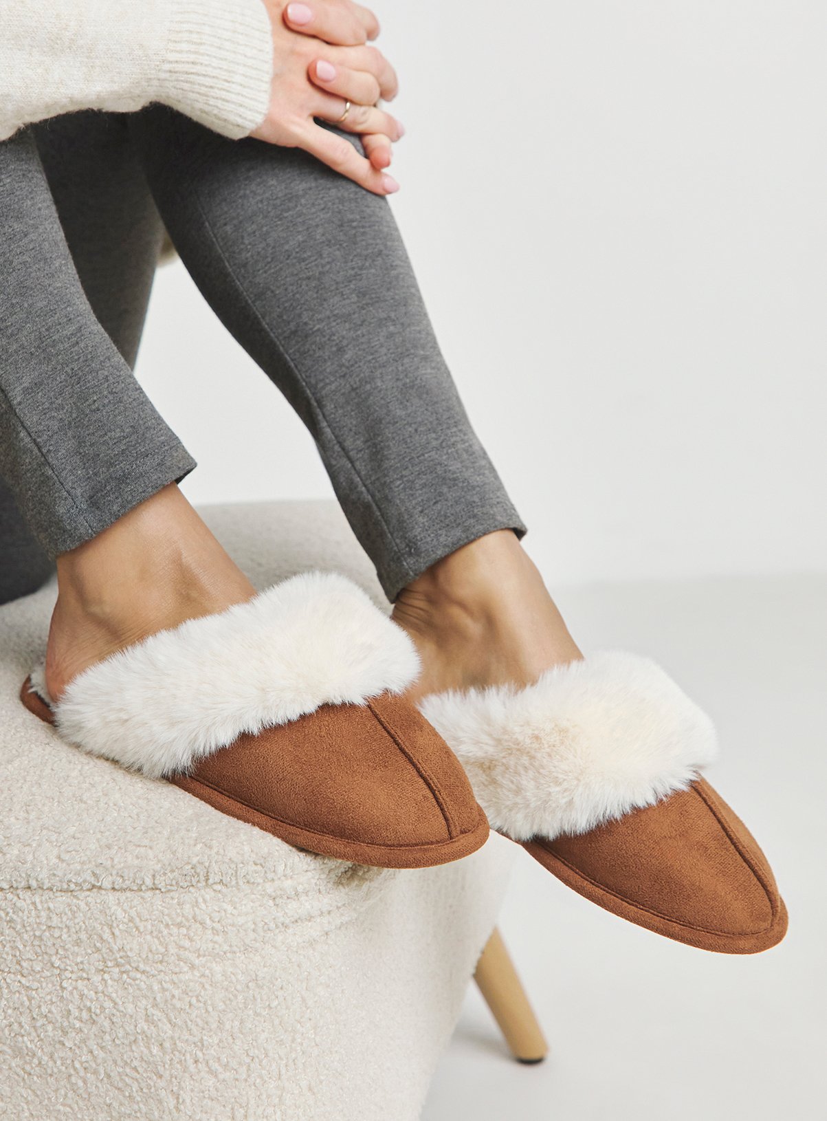 SIMPLY BE Closed Toe Faux Fur Lined Mule Slipper Wide Fit