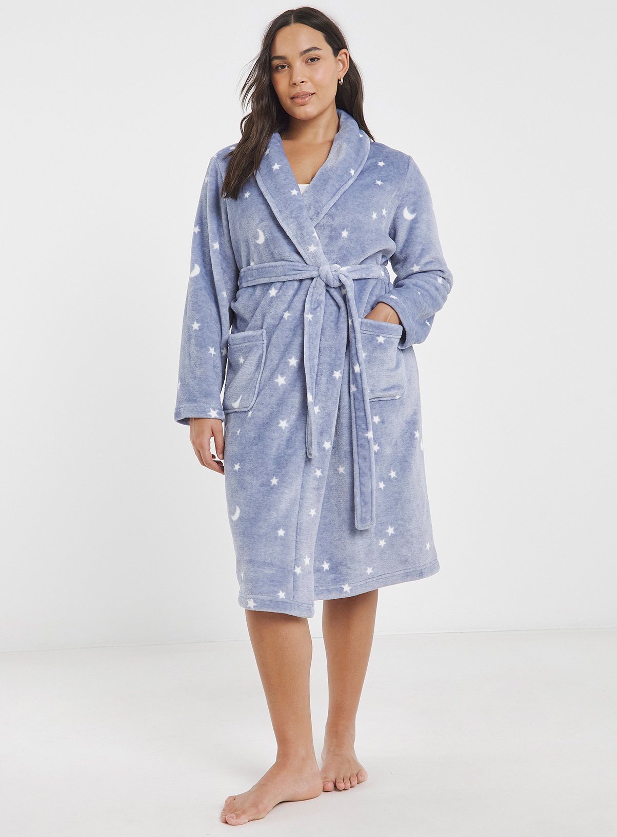 SIMPLY BE Moon & Stars Print Blue Supersoft Gown 